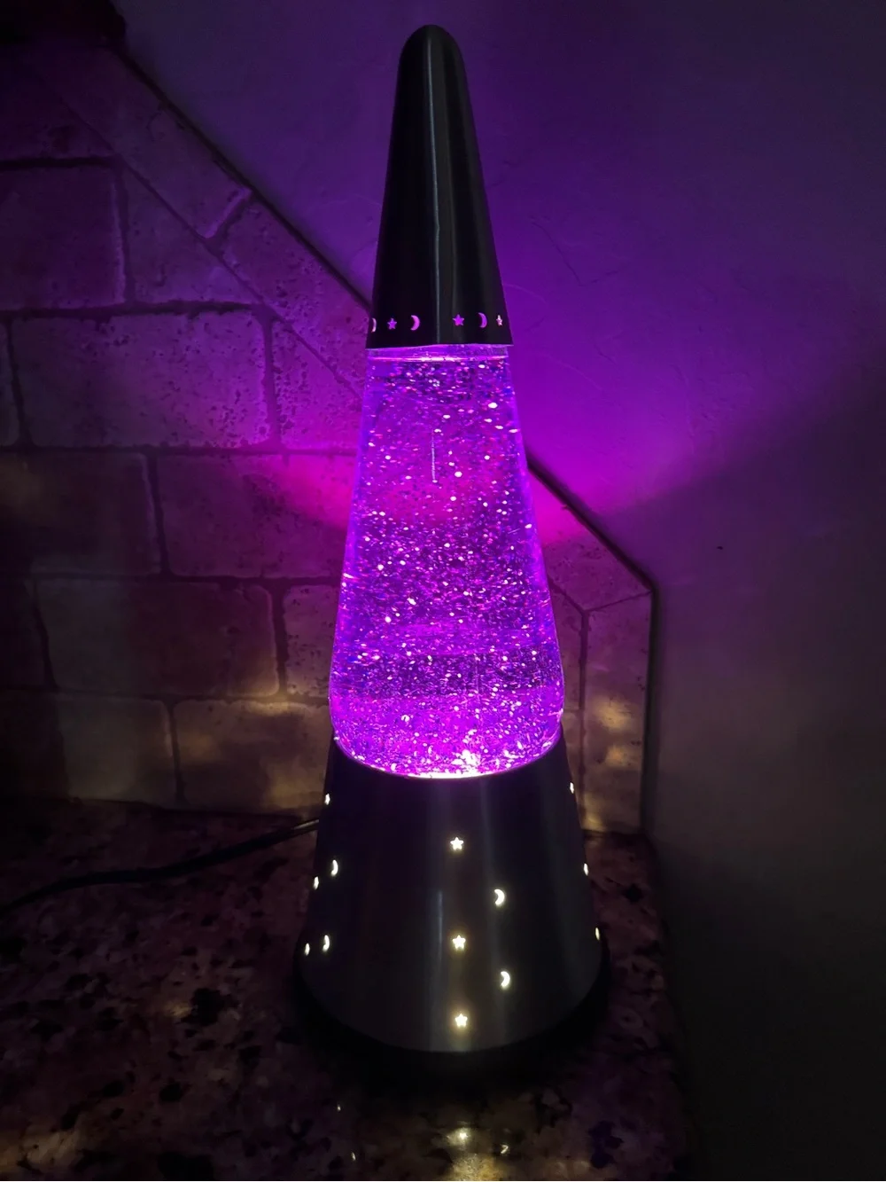 Vintage Original Lava Lite Wizard Glitter Lamp Purple Liquid Moon  Stars Works!